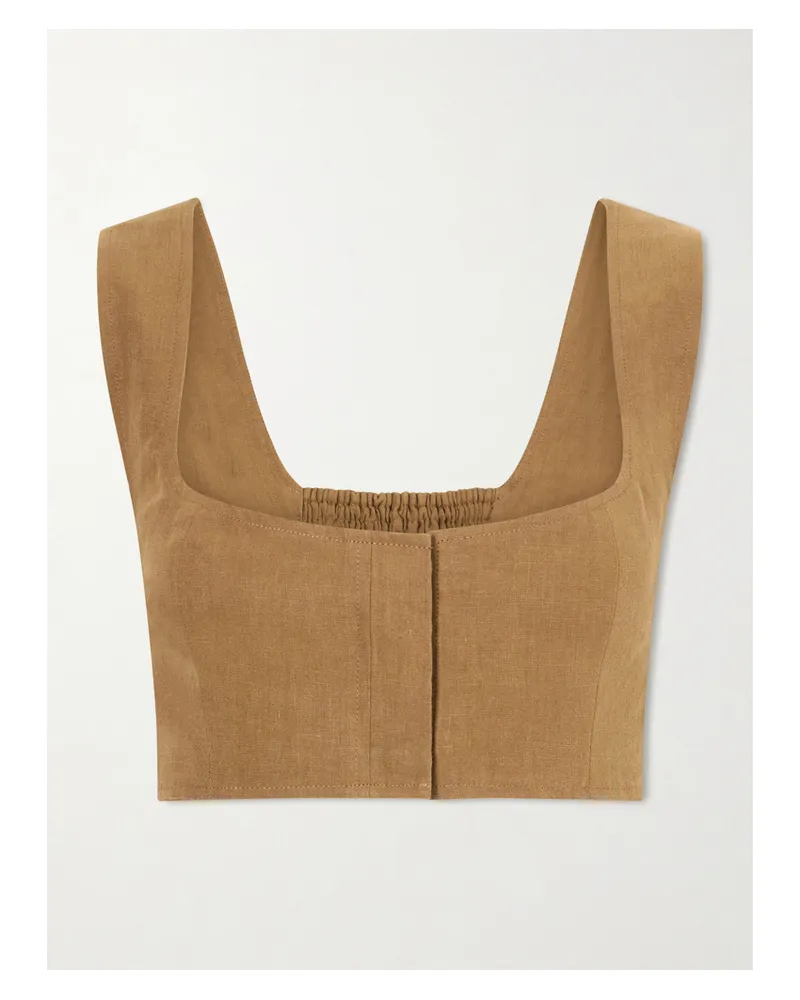 Le Kasha 1918 Jirja Linen Cropped Top - Brown Brown