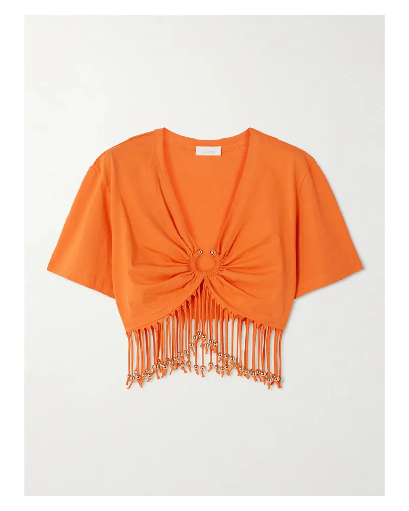 Paco Rabanne Verkürztes Oberteil Aus Baumwoll-jersey Mit Fransen Und Verzierung - Orange Orange