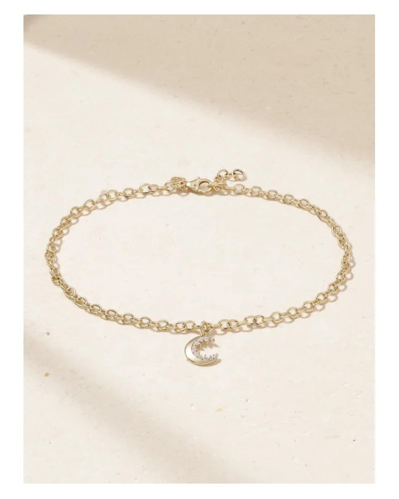 Sydney Evan Small Cocktail Crescent Moon Fußkettchen aus 14 Karat Gold