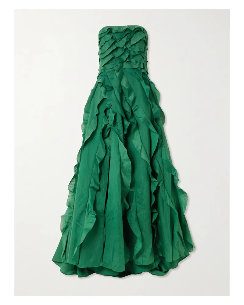 Aje. Allairie Strapless Ruffled Shirred Faille Gown - Green Green