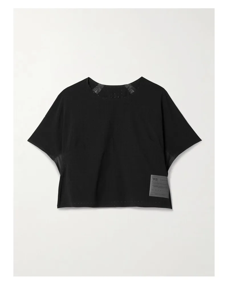 adidas Y-3 Verkürztes T-shirt Aus Recyceltem Mesh Mit Applikation - Schwarz Schwarz