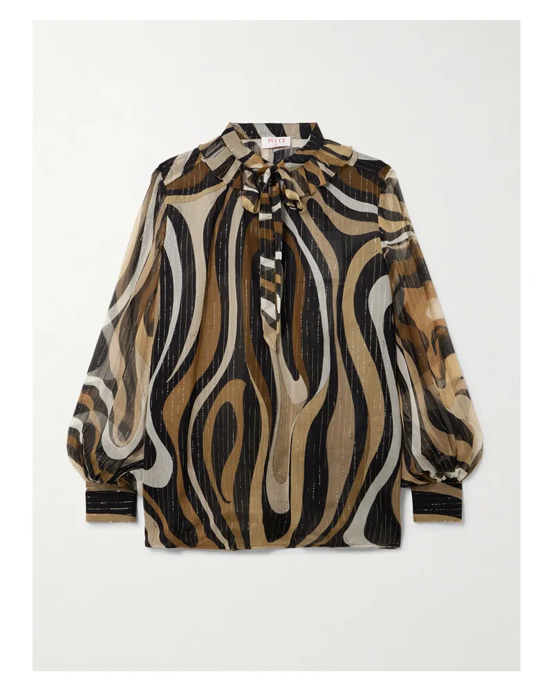 Emilio Pucci Schluppenbluse Aus Krepon Aus Einer Seidenmischung Mit Rüschen In Metallic-optik - Gold Gold