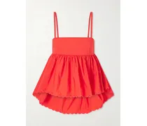 Selena Broderie Anglaise-trimmed Cotton-blend Top - Red