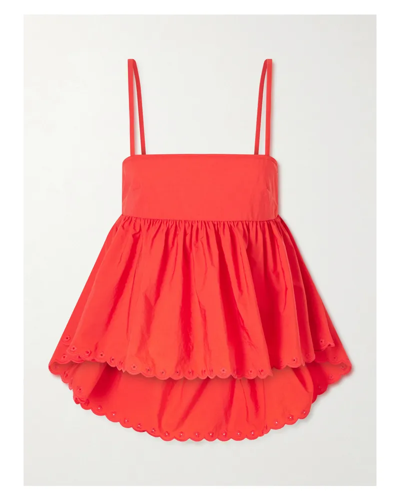 Cecilie Bahnsen Selena Broderie Anglaise-trimmed Cotton-blend Top - Red Red