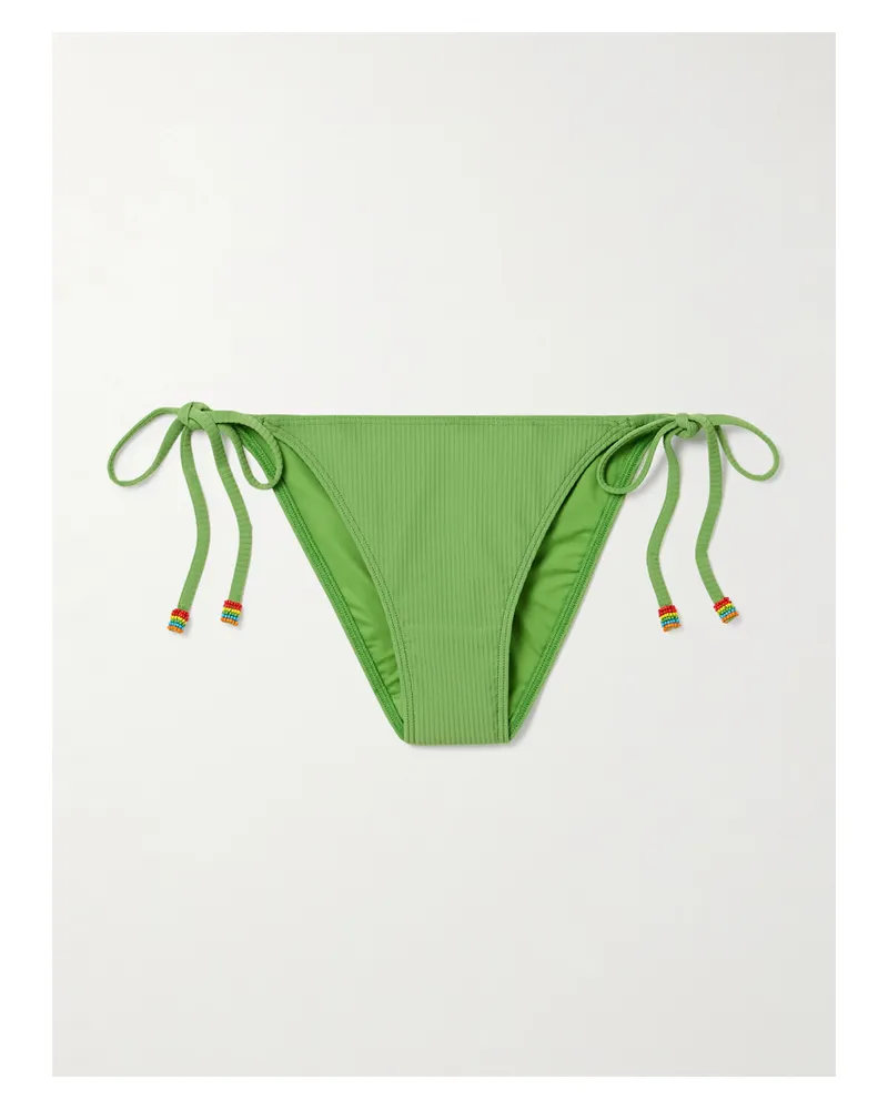 STAUD Sisley Geripptes Bikini-höschen Mit Zierperlen - Grün Grün