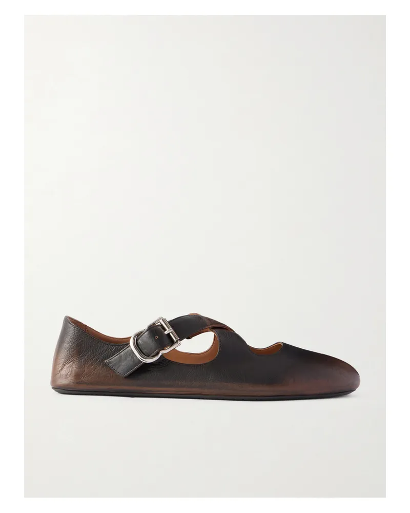 Alaïa Criss Cross Leather Ballet Flats - Brown Brown