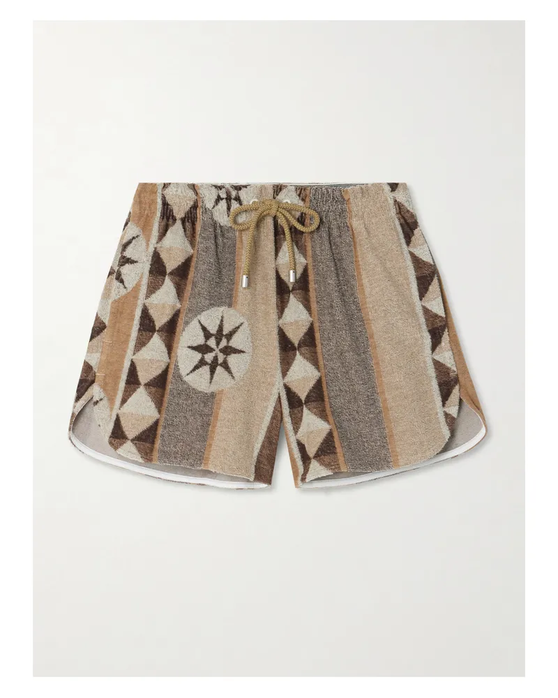 Loewe Paula's Ibiza Shorts Aus Frottee Aus Einer Baumwollmischung Mit Jacquard-muster - Neutral Neutral