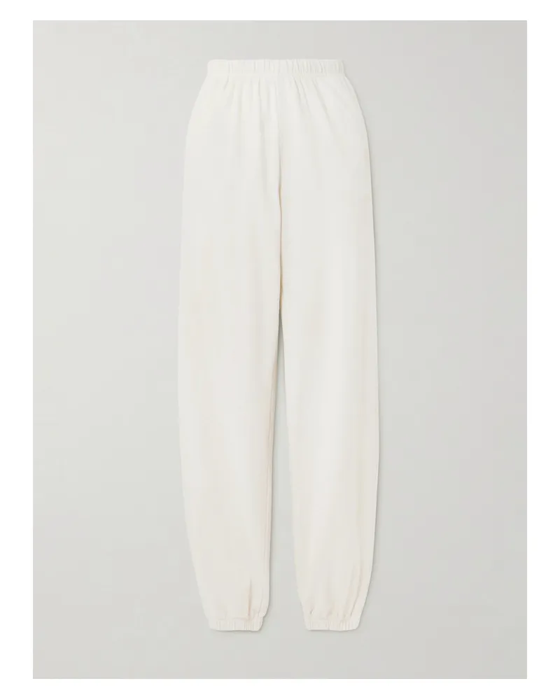 ÉTERNE Vinny Embroidered Tapered Cotton-jersey Track Pants - Neutrals Neutrals