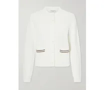 Bead-embellished Ribbed Cotton Cardigan - White
