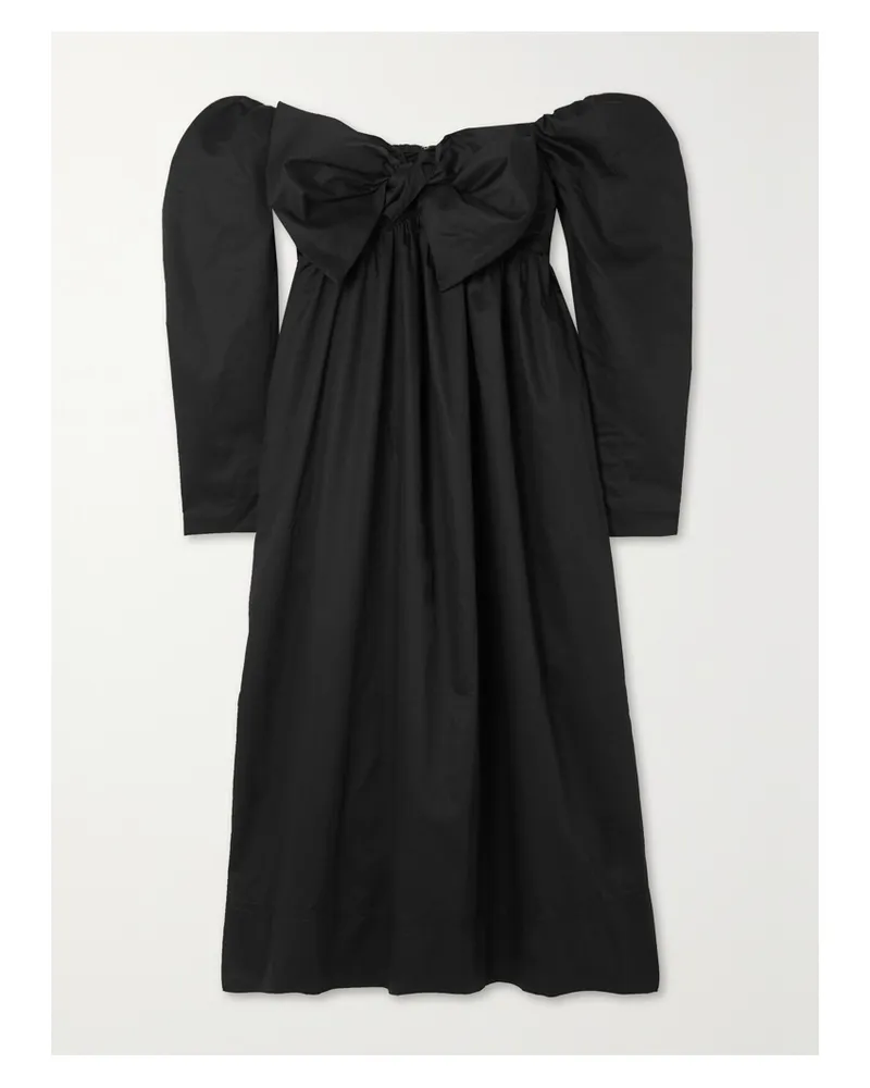 Aje. Valentina Schulterfreies Midikleid Aus Baumwollpopeline Mit Schleife - Schwarz Schwarz