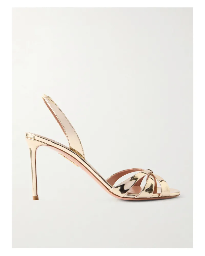 Aquazzura Tati 85 Metallic Leather Sandals - Gold Gold