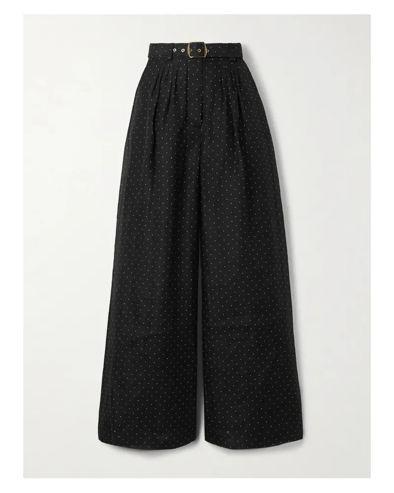 Zimmermann Hose Mit Weitem Bein Aus Organza Aus Einer Leinen-seidenmischung Mit Punkten Und Bundfalten - Schwarz Schwarz