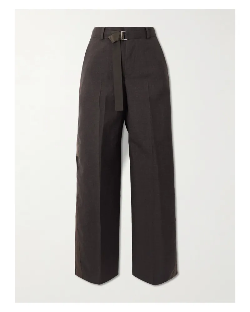 Sacai Hose Mit Weitem Bein Aus Wolle Mit Shell-besatz, Paisley-print Und Gürtel - Braun Braun