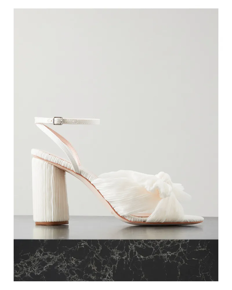 Loeffler Randall Camellia Bow-embellished Plissé-organza Sandals - Off-white Off-white