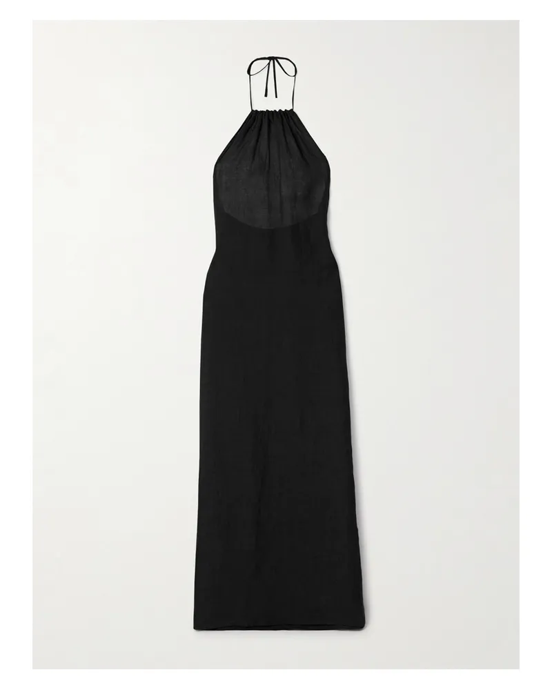 Nili Lotan Lelia Rückenfreies Neckholder-maxikleid Aus Leinen-voile - Schwarz Schwarz