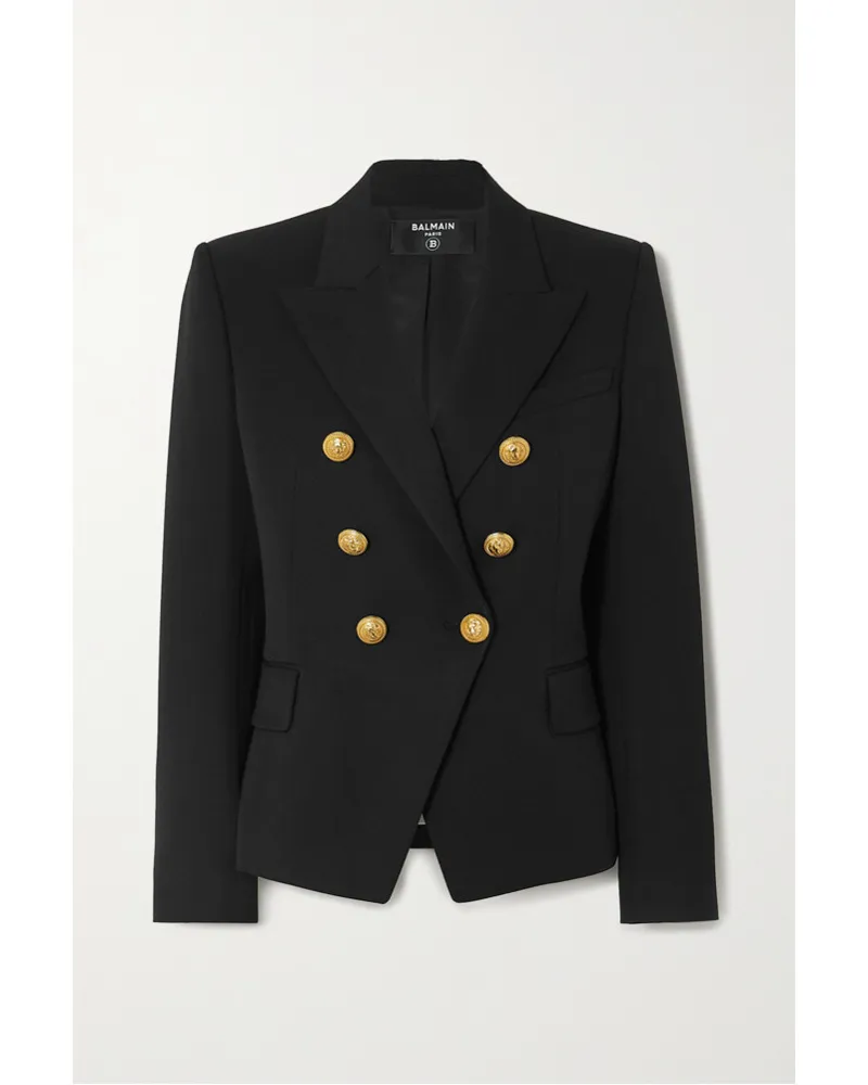 Balmain Doppelreihiger Blazer aus Woll-twill Schwarz