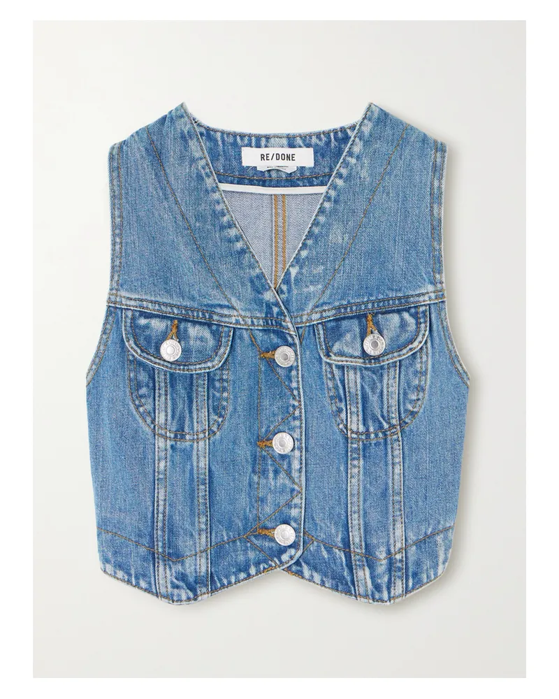 RE/DONE Verkürzte Jeansweste Mit Ziernähten - Blau Blau