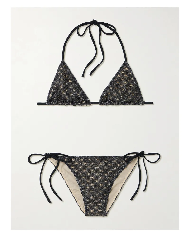 Missoni Triangel-bikini Aus Metallic-häkelstrick - Braun Braun