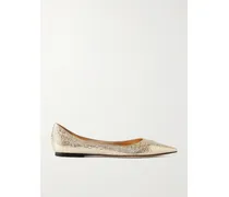 Love Metallic Cracked-leather Ballet Flats - Gold