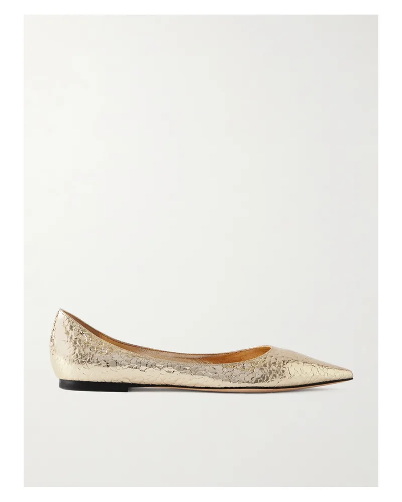 Jimmy Choo Love Ballerinas Aus Craquelé-leder In Metallic-optik - Gold Gold