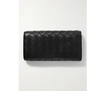 Portemonnaie Aus Intrecciato-leder - Schwarz