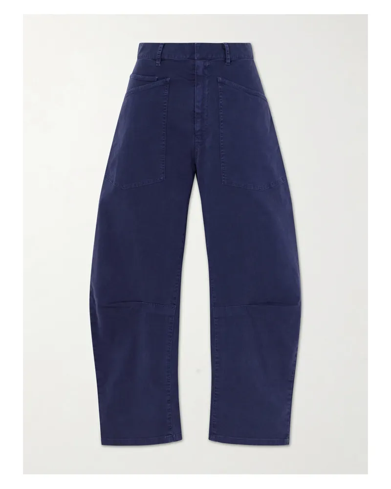 Nili Lotan Shon Cotton-blend Twill Barrel-leg Pants - Blue Blue