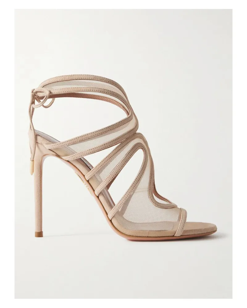 Aquazzura Spirit 105 Sandalen Aus Veloursleder Mit Mesh-einsätzen - Neutral Neutral