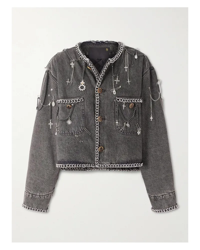 R13 Verkürzte Jeansjacke Mit Verzierungen - Grau Grau