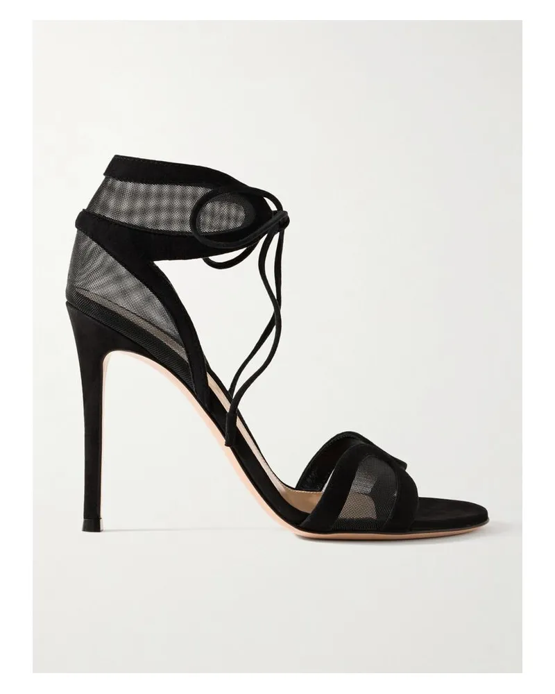 Gianvito Rossi Falene 110 Sandalen Aus Tüll Mit Velourslederbesätzen - Schwarz Schwarz