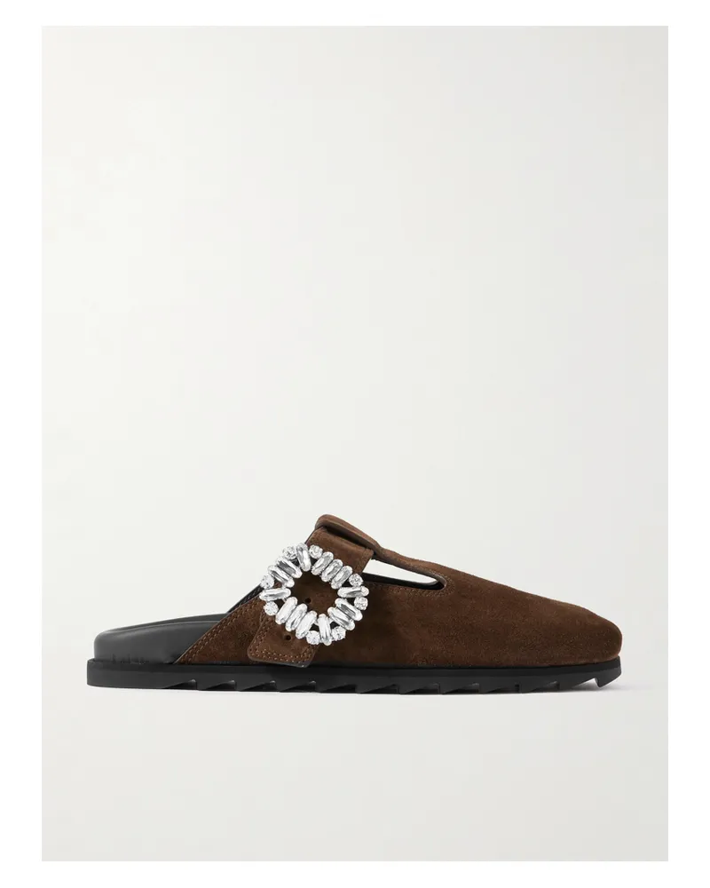 Roger Vivier Slidy Viv Slippers Aus Veloursleder Mit Kristallen - Braun Braun