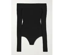 Off-the-shoulder Ribbed-knit Bodysuit - Black