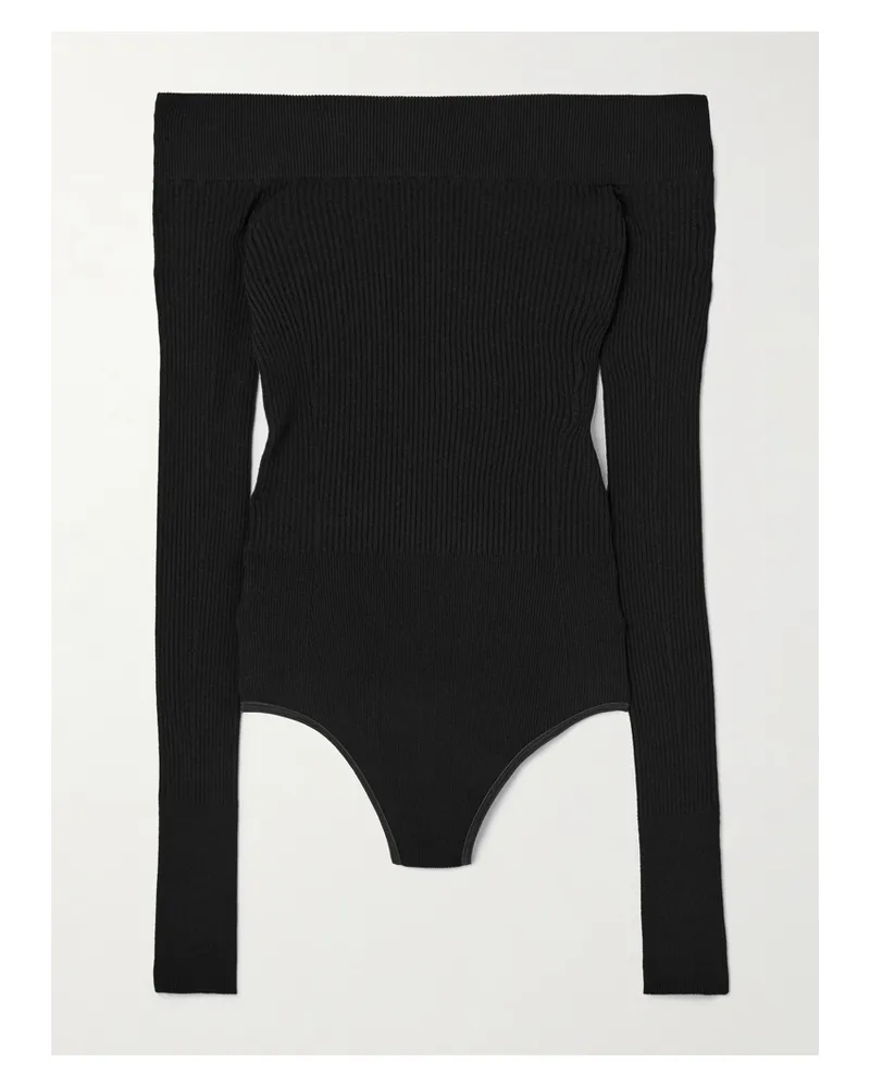 Alaïa Off-the-shoulder Ribbed-knit Bodysuit - Black Black