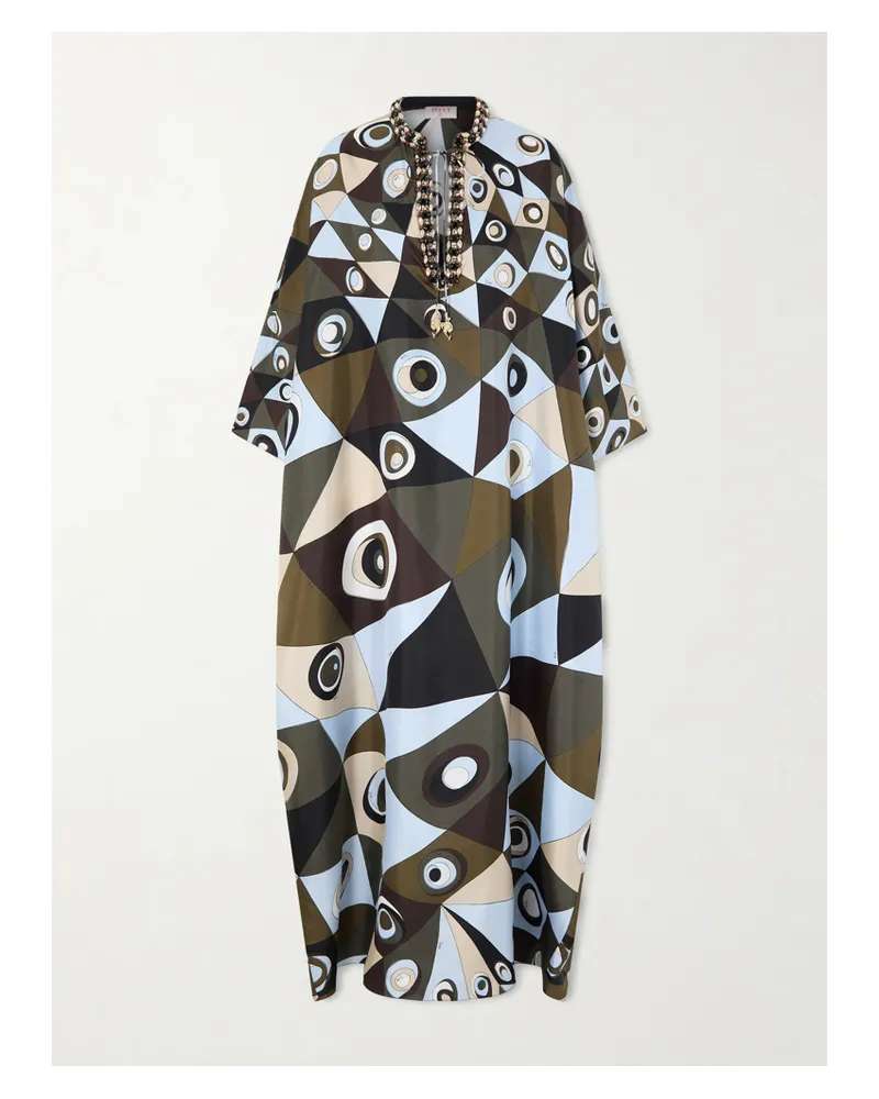 Emilio Pucci Embellished Printed Silk-twill Kaftan - Green Green
