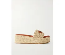 Logo-embellished Raffia Platform Slides - Neutrals
