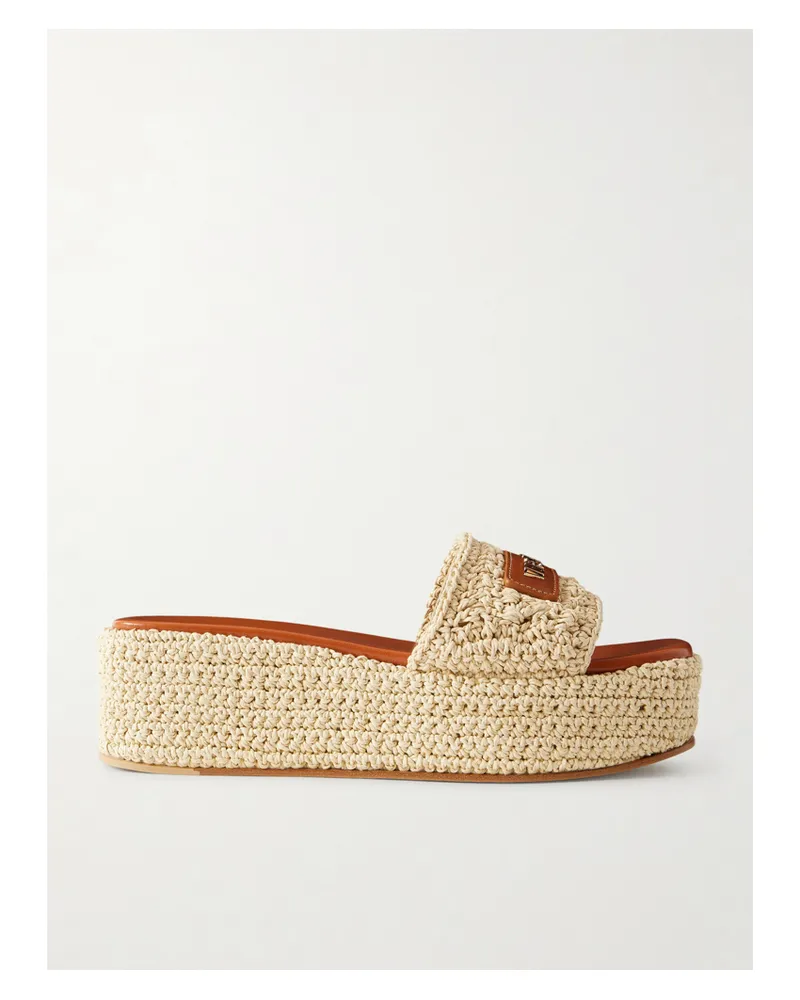 Versace Logo-embellished Raffia Platform Slides - Neutrals Neutrals