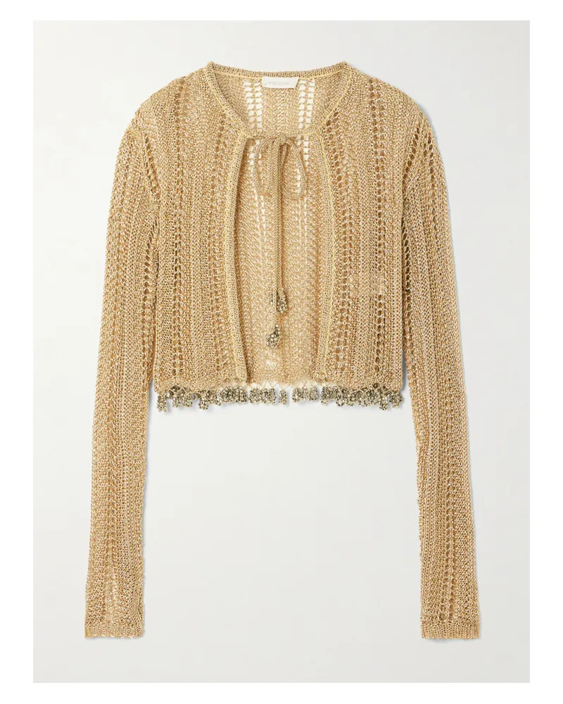 Paco Rabanne Cardigan Aus Metallic-lochstrick Mit Zierperlen - Gold Gold