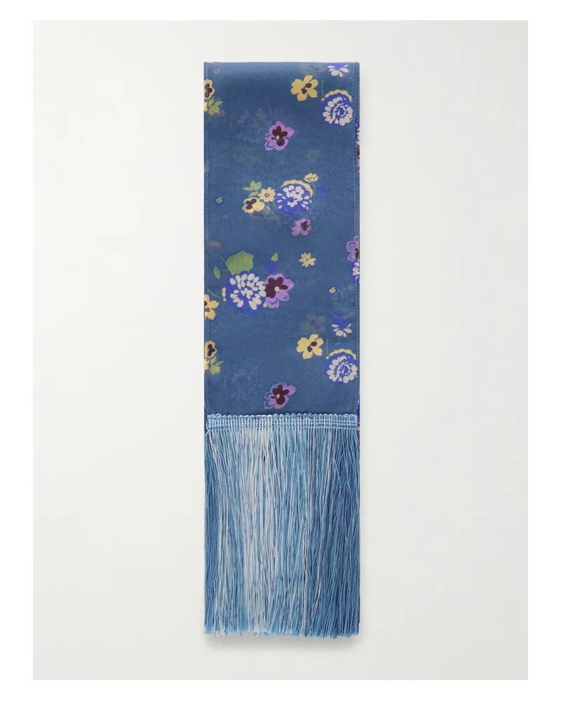 Anna Sui Blooming Fringe-trim Scarf - Blue Blue