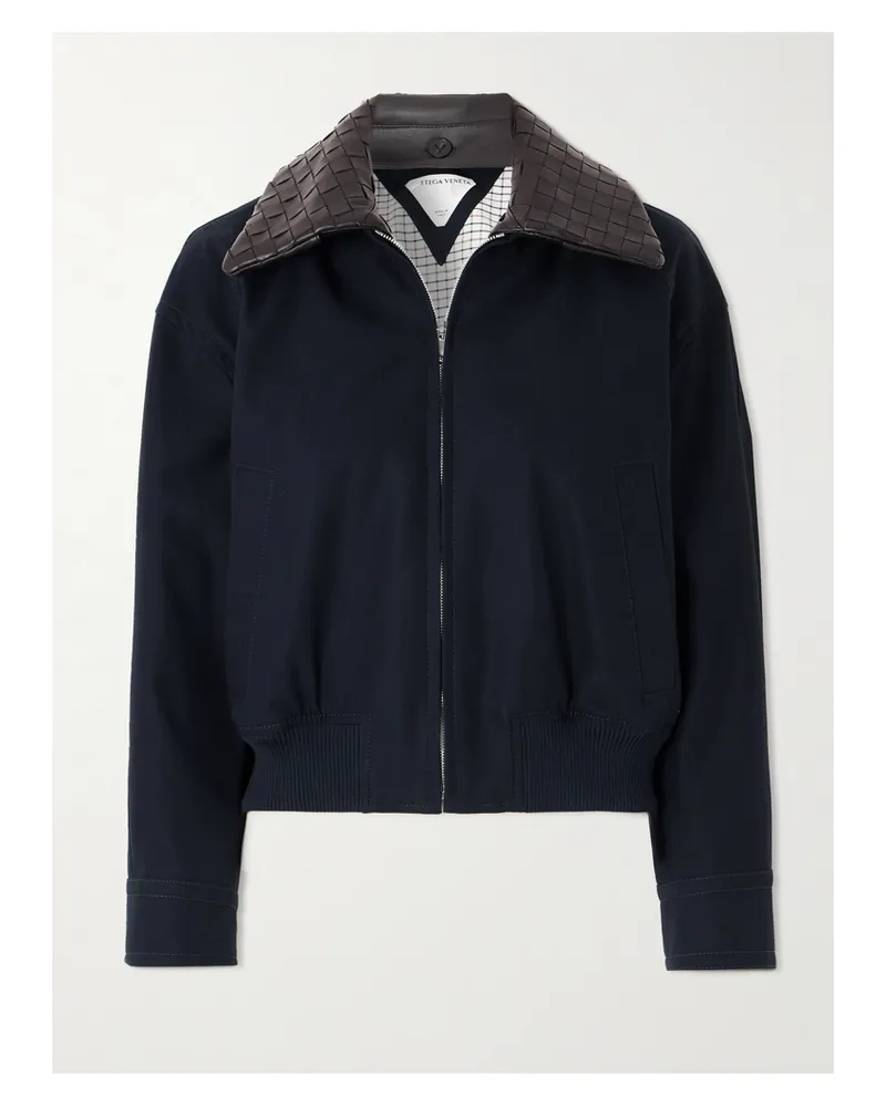 Bottega Veneta Intrecciato Leather-trimmed Cotton-twill Jacket - Blue Blue