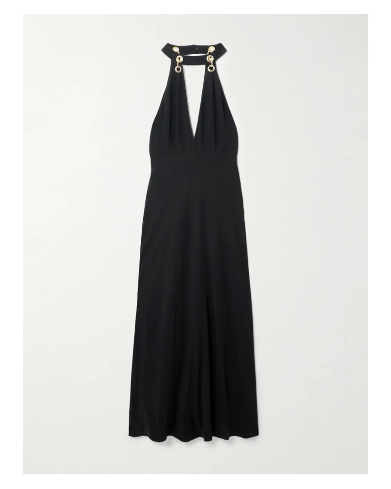 RIXO Eleanora Neckholder-midikleid Aus Crêpe De Chine Mit Ösen - Schwarz Schwarz