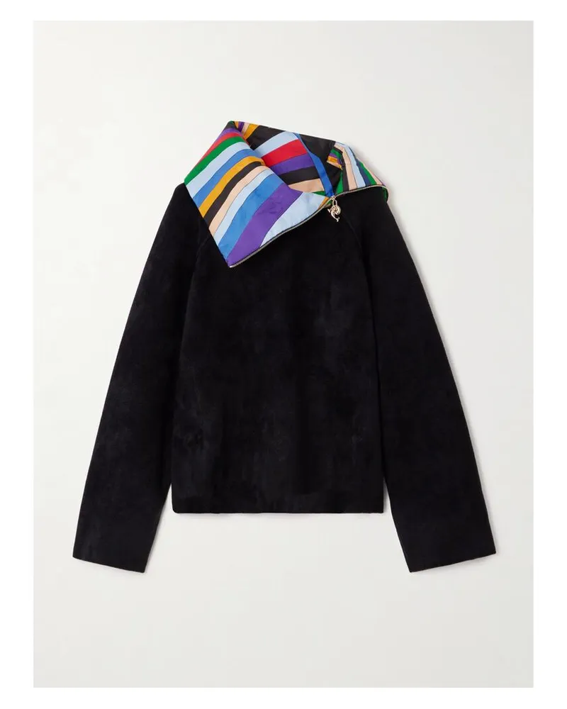 Emilio Pucci Rollkragenpullover Aus Fleece Aus Einer Wollmischung Mit Seidensatinbesatz Und Reißverschluss - Schwarz Schwarz