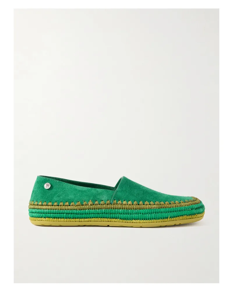 Loewe Paula's Ibiza Rio Raffia-trimmed Suede Espadrilles - Green Green
