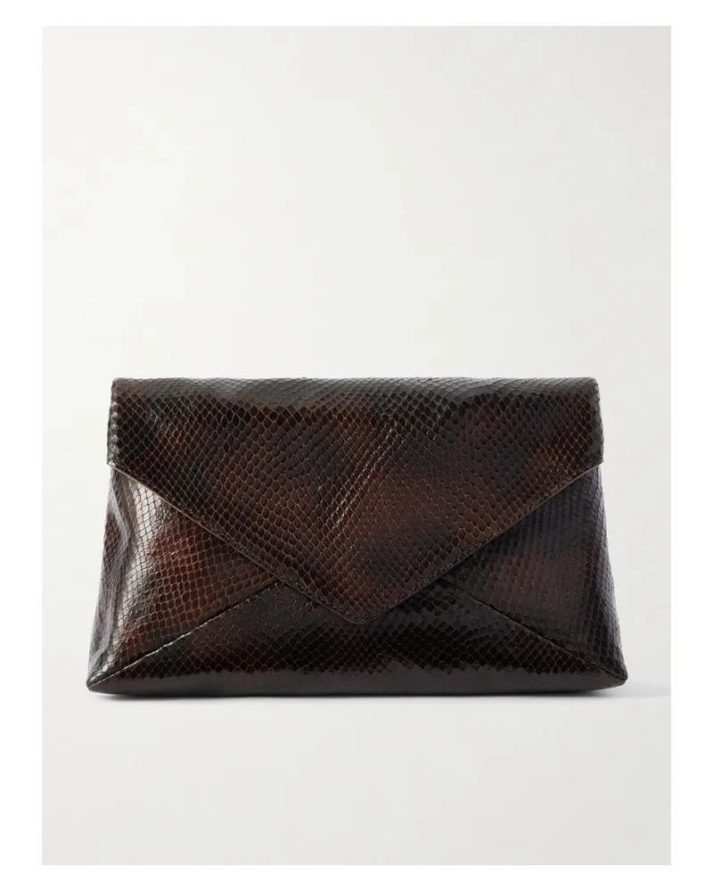 Dries van Noten Mittelgroße Clutch Aus Leder Mit Schlangeneffekt - Braun Braun