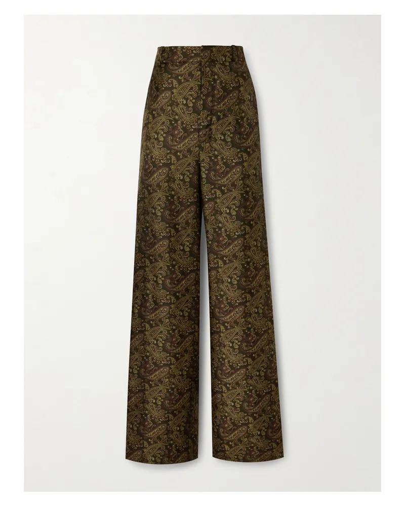 Saint Laurent Paisley-print Silk-twill Wide-leg Pants - Brown Brown