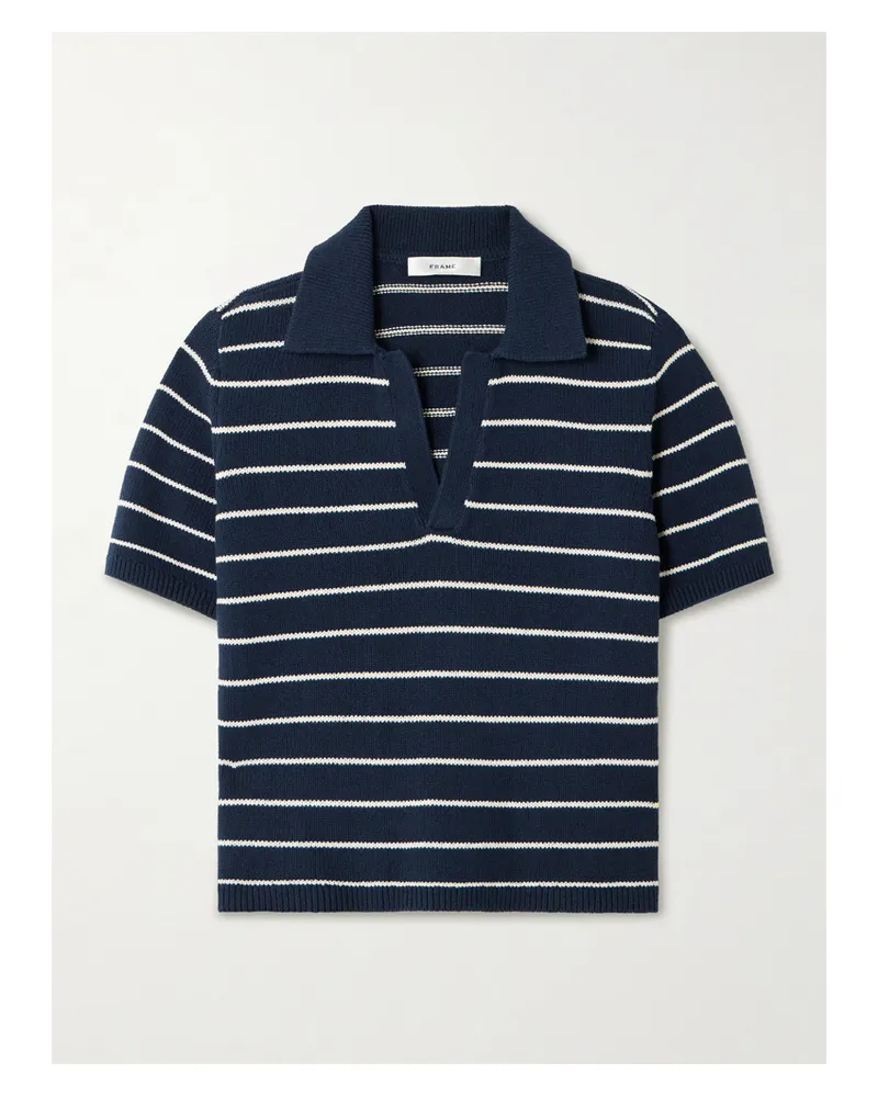 Frame Denim The Striped Easy Cotton-blend Polo Shirt - Blue Blue