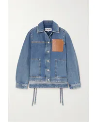 Loewe Jeansjacke mit Lederbesatz Blau