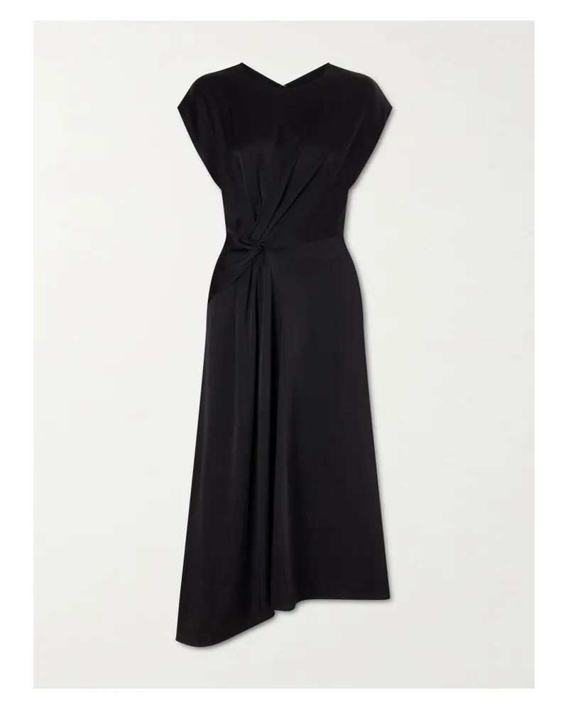 Victoria Beckham Twisted-front Satin Midi Dress - Black Black