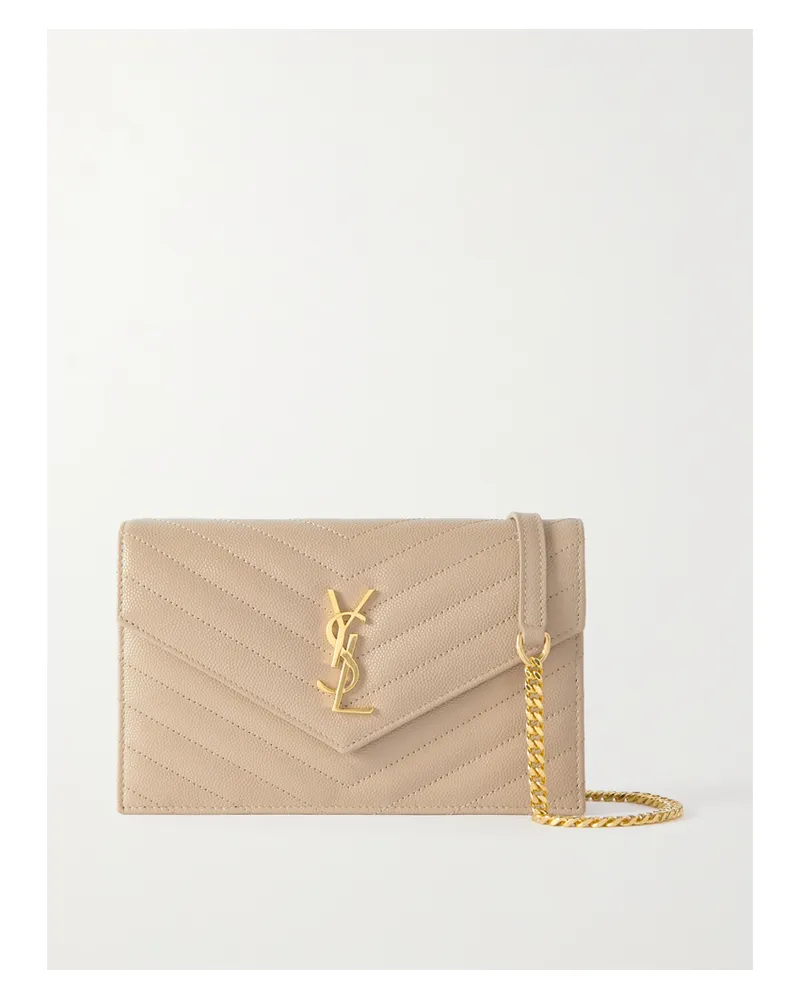 Saint Laurent Cassandre Envelope Chain Matelassé Textured-leather Wallet - Neutrals Neutrals