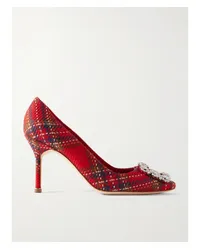 Manolo Blahnik Hangisi 90 Pumps aus Karierter Wolle Rot