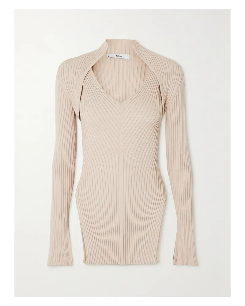 Safiyaa Nouvel Set Aus Cardigan Und Tanktop Aus Rippstrick - Pink Pink