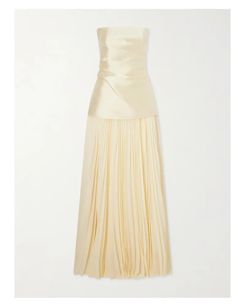 Solace London Claudette Steapless Twill And Chiffon Gown - Yellow Yellow